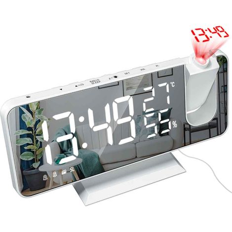 Projektorwecker Fürs Schlafzimmer, Digitaler Wecker Mit Usb-ladegerät, 180°-projektor, Großer Led-bildschirm, Schlummerfunktion, Ideal Für Kinder Und Tiefschläfer, Weiße Ziffern.