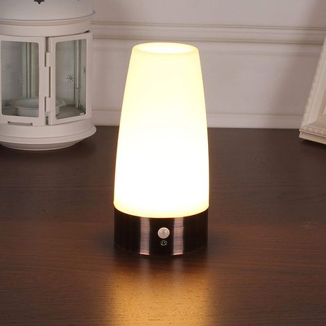 Tischlampe, Retro-led-nachtlicht, Nachttischlampe Mit Drahtlosem Pir-led-bewegungsmelder, Elektrische Beleuchtung Für Wohnzimmer, Schlafzimmer, Badezimmer, Flur, Küche (weißes Licht - Rund)
