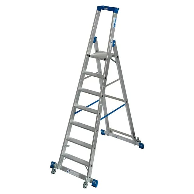 Krause Stehleiter Stabilo mit Traversen Fahrbar 7 Stufen 230 cm x 85 cm x 144 cm