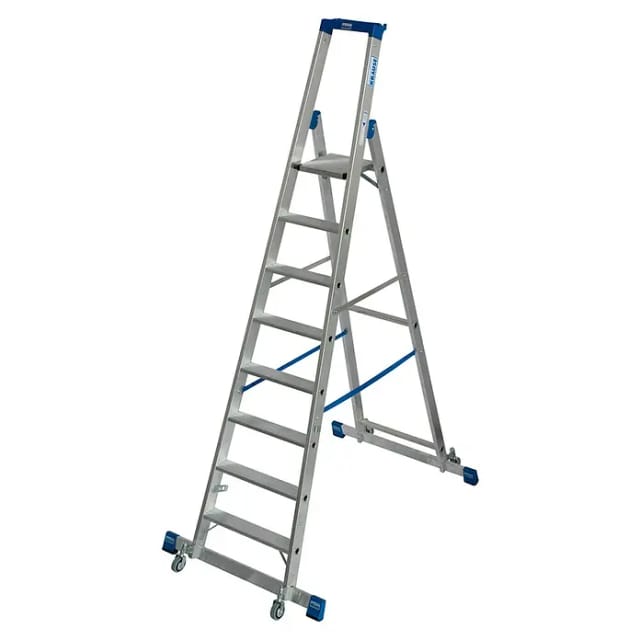Krause Stehleiter Stabilo mit Traversen Fahrbar 8 Stufen 250 cm x 98 cm x 160 cm