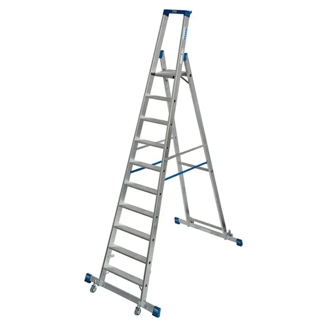 Krause Stehleiter Stabilo mit Traversen Fahrbar 10 Stufen 300 x 111 x 191 cm
