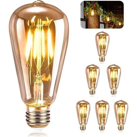 E27 Led-lampe – St64 Glühfaden, Warmweiß, 4 W – Für Industrielle Retro-pendelleuchten – 6 Stück