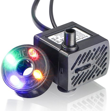 Tauchbare Wasserbombe – 180 L/h – 3,5 W – Max. 0,5 M Höhe – Mit 4 Farbigen Leds – Für Aquarium, Garten, Teich Und Springbrunnen