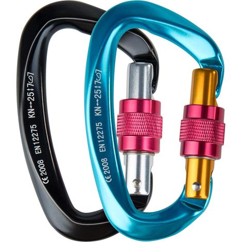 D-förmiger Karabiner – Aluminium – 25 Kn – Schraubverschluss – Ce-zertifiziert – Für Klettern, Wandern, Rettungseinsätze, Camping Und Angeln – 2 Stück