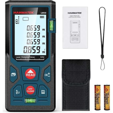 Laser-entfernungsmesser – 50 M – Genauigkeit ±1,5 Mm – Hintergrundbeleuchtetes Lcd-display – Schutzart Ip54 – Misst Länge, Fläche, Volumen Und Wendet Den Satz Des Pythagoras An – 1 Stück