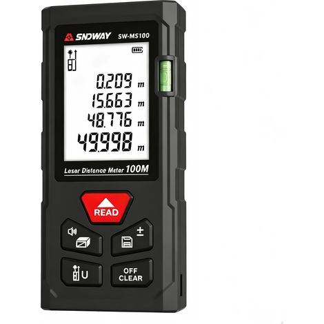 Laser-entfernungsmesser – 60 M – Misst Distanz, Fläche Und Volumen – Zwei Wasserwaagen – Wasserdicht (ip54) – Hintergrundbeleuchtetes Lcd-display – Für Den Innen- Und Außenbereich