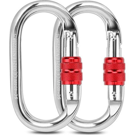 Karabiner – O-form – 25 Kn Bruchlast – Manuelle Verriegelung – Zum Klettern, Abseilen, Für Hängematten, Hundeleinen, Flaschen – 2 Stück
