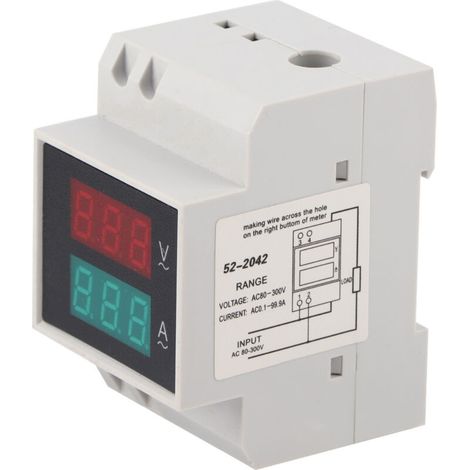 Din-schienen-amperemeter/voltmeter – Dual-led-anzeige – ±1 % Genauigkeit – Ac 80–300 V / 0–99,9 A – 50 Hz – 1 Stück