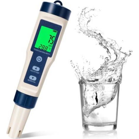 5-in-1-wasseranalysator: Ph-wert, Leitfähigkeit, Salzgehalt, Tds, Temperatur, Wasserdicht, Hintergrundbeleuchtetes Lcd-display, Für Schwimmbäder, Aquarien Und Hydrokultur – 1 Stück