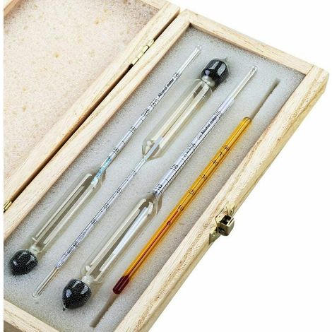 Alkohol-hydrometer-set – 3er-set Hydrometer 0–40, 40–70, 70–100 Vol.-% + Thermometer 0–50 °c – Für Brandy, Whisky, Wodka, Cognac – 1 Stück