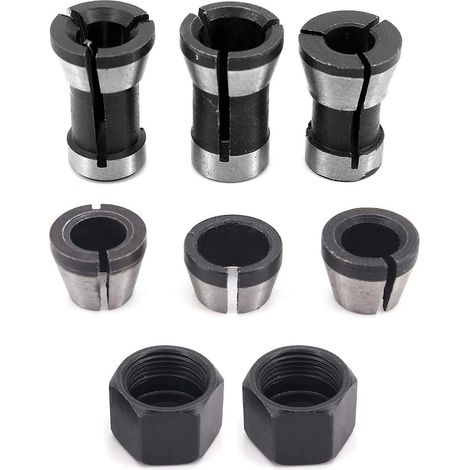 Fräsfutter – Hochpräzisionsstahl – Für Oberfräsen – 6 Mm, 6 Mm, 35 Mm, 8 Mm – 6er-pack + 2 Muttern