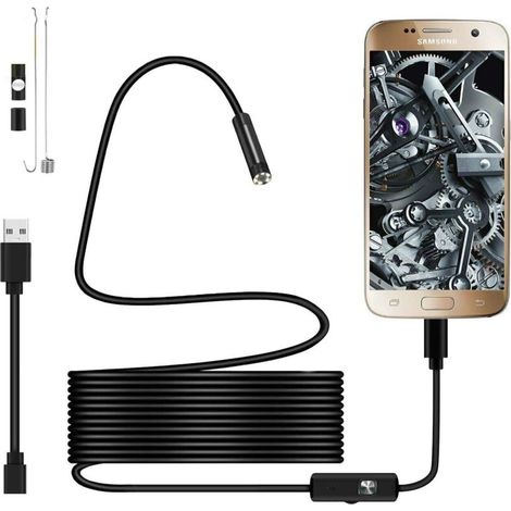 Usb-endoskop – 720p-inspektionskamera – Ip67 Wasserdichte Sonde (ø 5,5 Mm) – 2 M Langes, Halbstarres Kabel – 6 Integrierte Leds – Kompatibel Mit Android Otg Und Pc – 1 Stück