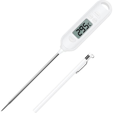 Kochthermometer – 13,5 Cm Sonde – Digitales Lcd-display – Anzeige In °c/°f – Haltefunktion – Automatische Abschaltung – Für Fleisch, Milch, Öl, Wein, Grillgut Und Heißes Wasser – 1 Stück
