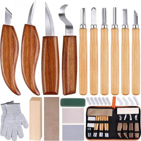 Holzschnitzset – 4 Messer + 6 Hohlbeitel + Zubehör – Für Anfänger – Tragetasche Aus Segeltuch – 10-teilig