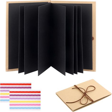 Scrapbook – Diy-faltfotoalbum Aus Schwarzem Karton – Kompaktes Format 17,5 X 11,5 Cm – 18 Seiten – Inklusive Kordel Und Selbstklebenden Ecken – 1 Stück