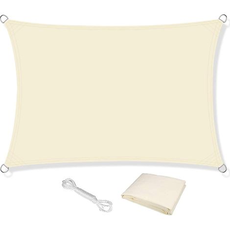 Sonnensegel – 2,5 X 3 M – Polyethylen Hoher Dichte (120 G/m²) – Wasserabweisend – 98 % Uv-schutz – Für Garten Und Terrasse – Creme