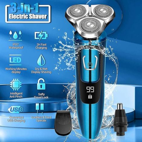 Elektrischer Herrenrasierer – Kabelloser, Wiederaufladbarer 3d-rotationsrasierer – Nass- Und Trockenrasur – Wasserdicht (ipx7) – Lcd-display – Beweglicher Scherkopf – Für Eine Gründliche Und Komfortab