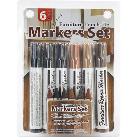 Holz-ausbesserungsstift – 6 Naturfarben – 2 Mm Filzspitze – Tinte Auf Wasserbasis – Für Kratzer Und Schrammen Auf Massivholz, Furnier, Laminat Und Lackiertem Holz – 6er-pack