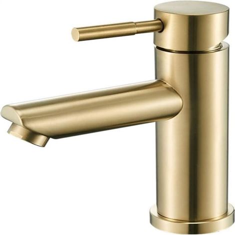 Waschtischarmatur – Bleifreies Messing – Gebürstete Goldoberfläche – Keramikventil – Höhe 17 Cm – Für Standardwaschbecken – 1 Stück