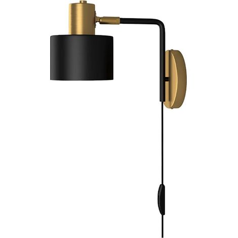 Wandleuchte – E27 – Vertikal 270° Verstellbar, 90° Neigung – Integrierter Stecker, 1,8 M Kabel – Schwarz/gold – Für Wohnzimmer, Küche, Flur, Büro – 1 Stück