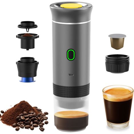 Kaffeemaschine – 3-in-1-funktion Für Kapseln Und Gemahlenen Kaffee – 15 Bar – Usb-aufladbar – 60-ml-wassertank – 120-ml-tasse – 72 W – 83,5 X 245,5 Mm – 680 G