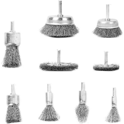 Drahtbürsten-set – Für Bohrmaschinen – 9-teilig – Maximaler Durchmesser 6 Mm – Gehärteter Stahl – Rostfrei – Für Metall Und Holz