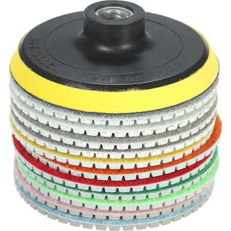 Diamant-nasspolierscheibe – 11-teilig + 1 Stützteller – Für Granit, Marmor, Stein, Fliesen, Beton – Durchmesser 100 Mm – Körnung 30/50 Bis 6000