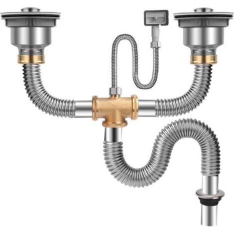 Komplettes Spülbecken-abflussset – Edelstahl – Für Doppelspülen – 80-mm-anschlussrohr – Komplettset