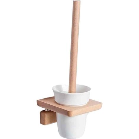 Wandmontierte Wc-bürste – Halter Aus Naturholz – Runder Kunststoffkopf – Für Badezimmer – 1 Stück