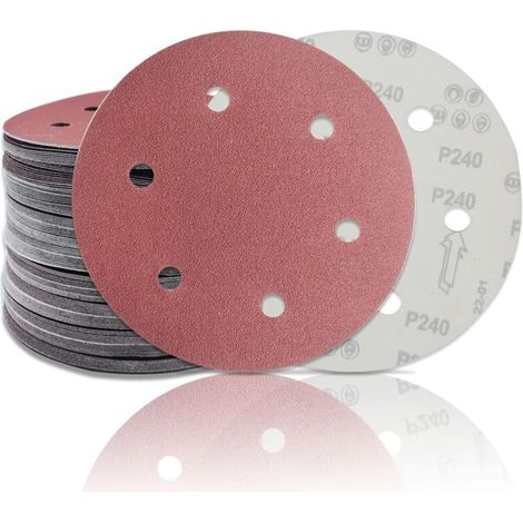 Schleifscheibe - 225 Mm - 6 Löcher - Körnung 240 - Für Langhalsschleifer Und Trockenbauschleifer - 50 Stück