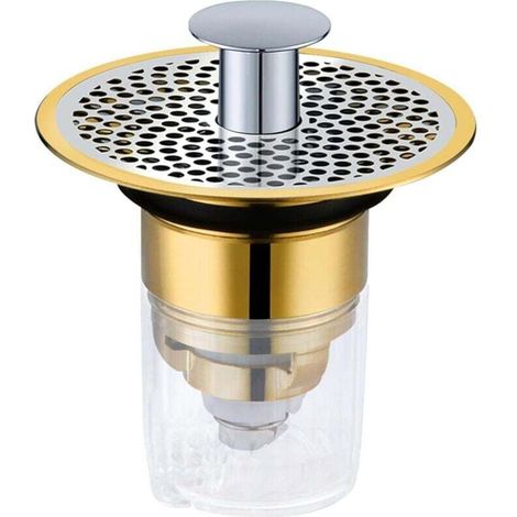 Ablaufgarnitur Für Waschbecken – 34 Mm Bis 37 Mm – Pop-up-system Mit Zwei Betriebsmodi, Absperrventil Und Sieb – Edelstahl Und Kupfer – Für Waschbecken – 1 Stück