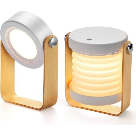 Nachttischlampe – Usb-wiederaufladbare Klapptischlampe – 3 Helligkeitsstufen – Holzgriff – Warmweiß – 1 Stück
