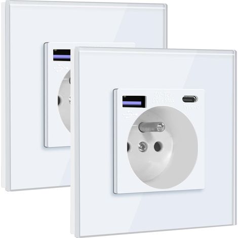 Wandsteckdose – Usb-c 20 W – 16 A – Gehärtetes Glas – Für Zuhause, Büro, Hotel – 2 Stück