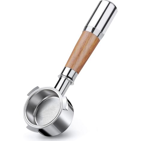 Bodenloser Filterhalter 54 Mm – Edelstahl 304 – Walnussholzgriff – 3 Halterungen – Für Espressomaschinen – 1 Stück