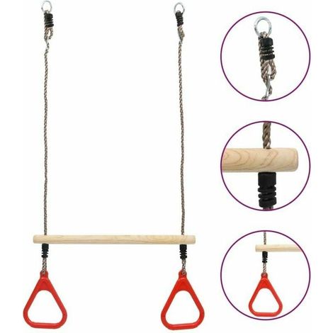 Ringschaukel – Horizontale Stange Aus Kiefernholz Und Pe-ringen – Für Den Außenbereich – Maximale Belastung 50 Kg – Höhe 110 Cm – 1 Stück