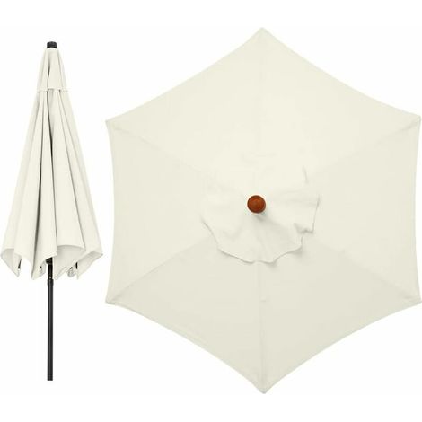 Sonnenschirmdach – 3 M – 6 Arme – Sechseckige Form – Hochwertiges Polyester – Uv-schutz 30+ – Cremeweiß – 1 Stück