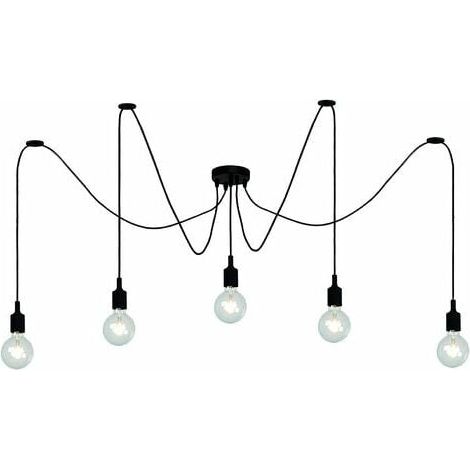 Pendelleuchte Im Vintage-industrie-stil – 5 E27-fassungen – 1,5 M Langes, Verstellbares Kabel – Schwarz