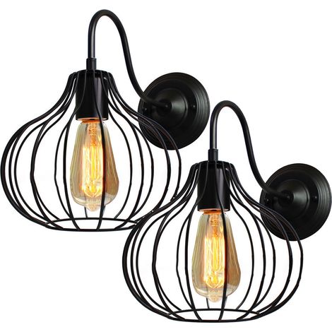 Wandleuchte „cage“ – Mattschwarzes Eisenmetall – Ø 23 Cm – Für Wohnzimmer, Schlafzimmer, Restaurant, Bar – 2er-set