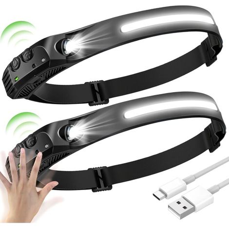 Stirnlampe – Cob 230° + Xpe – 350 Lm – Usb Typ-c-ladeanschluss – Ipx4 Wasserdicht – 5 Leuchtmodi – Bis Zu 8 Stunden Akkulaufzeit – 1 Stück