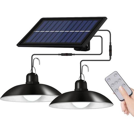 Solar-hängeleuchte – Zwei Led-leuchten – Fernbedienung – Wasserdicht (ip65) – Für Garten, Hof, Flur, Einfahrt, Garage – Schwarz