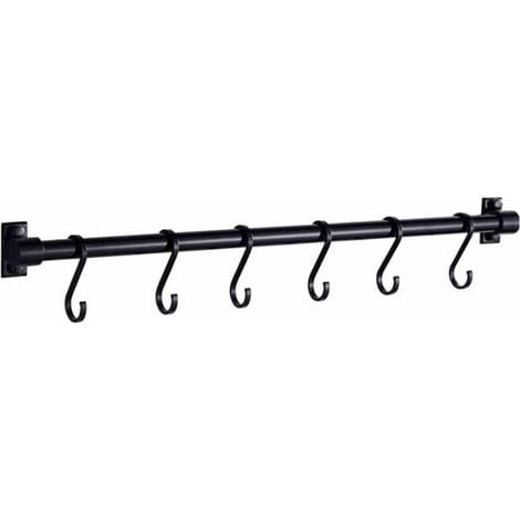 Wandmontiertes Küchenutensilienregal – Aluminium, 40 Cm – 6 Abnehmbare Haken – Für Küche, Bad, Balkon – Schwarz