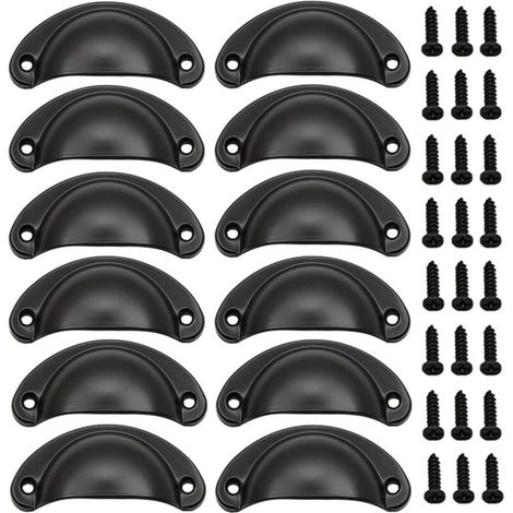 Muschelförmiger Türgriff – Halbmondförmig, Eisen – Retro-schwarz Für Schublade, Schrank, Kommode – 12 Stück