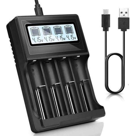 18650-akkuladegerät – 4 Ladeschächte, Automatisches Lcd-display – Kompatibel Mit Li-ion-, Ni-mh-, Ni-cd- Und Lifepo4-akkus – Aa, Aaa, Aaaa, C, Rcr123 – 800 Ma