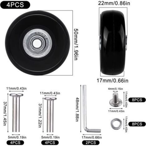 Kofferrollen – 50 X 22 Mm – Gummi Und Metall – Doppelt Geräuscharm Gelagert – Als Ersatzteil Für Koffer – 4er-set