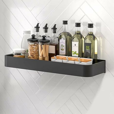 Wandmontiertes Gewürzregal – 40 Cm X 12 Cm – Maximale Traglast 10 Kg – Offenes Design Am Boden Zum Abtropfen – Schwarz