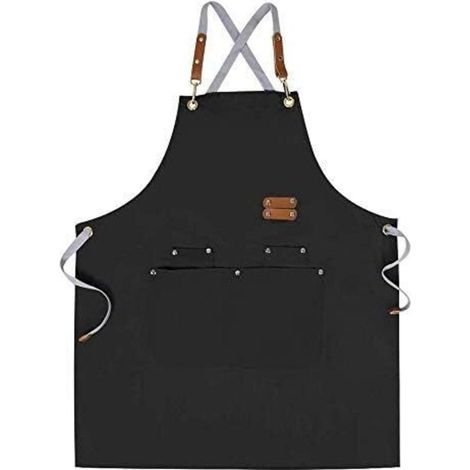 Kochschürze – 380 G/m² Baumwoll-canvas – Verstellbarer Rückenverschluss – Große Vordertaschen – Schwarz – 1-teilig