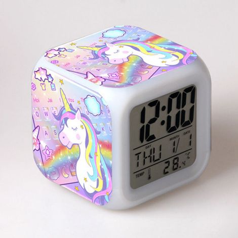 Digitaler Wecker – Helles Lcd-display – 7-farbiges Led-nachtlicht – Anzeige Von Uhrzeit, Datum Und Temperatur – 5 Weckmelodien – Schlummerfunktion – Für Kinder – 1 Stück