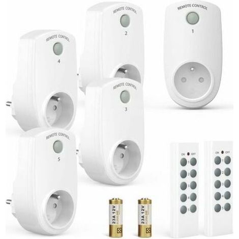 Fernsteuerbare Steckdose – 2300 W – 30 M Reichweite – Kompatibel Mit Europäischen Steckdosen – Integrierter Ein-/ausschalter – 5er-pack Mit 2 Fernbedienungen
