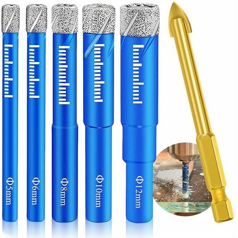 Fliesenbohrer-set, Metallbohrer, Diamantbohrer, Glasbohrer, Hartmetallbohrer (5 Mm, 6 Mm, 8 Mm, 10 Mm, 12 Mm Und 6 Mm), Metallbohrer Für Porzellan, Steinzeug, Glas, Porzellan