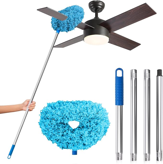 Blaue Deckenventilator-reinigungsbürste Abnehmbarer, Waschbarer Mikrofaser-bürstenkopf, Wiederverwendbar, Geeignet Zur Reinigung Von Deckenventilatorflügeln, Wänden, Bücherregalen, Türrahmen Und Fens